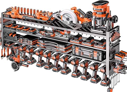 Large Wall-Mount Power Tool Organizer with Drill Holders