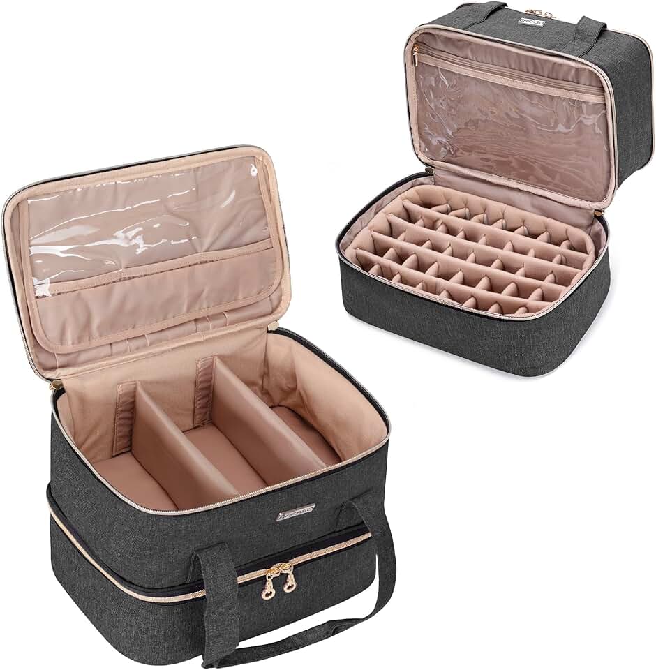 Black nail polish storage with lamp and tools