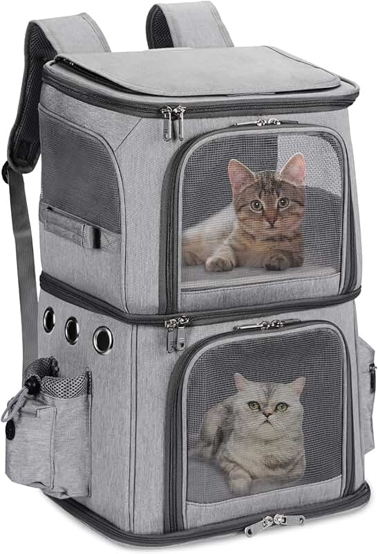 Double-Compartment Pet Carrier Backpack for Small Cats and Dogs