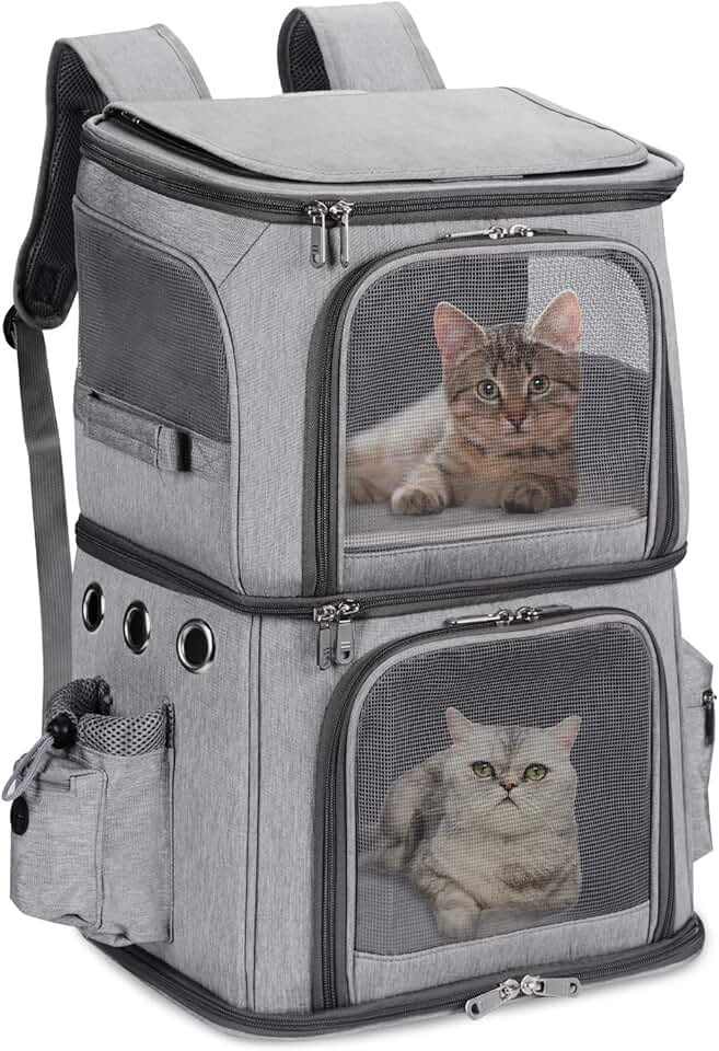 Double-Compartment Pet Carrier Backpack for Small Cats and Dogs