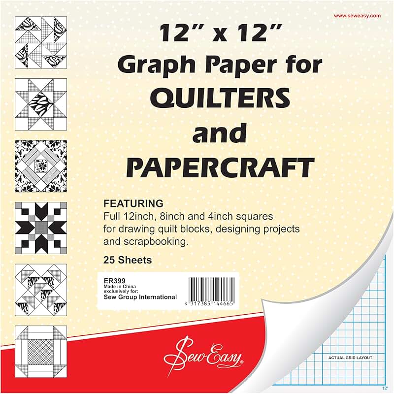 Quilters Graph Paper Pad, 8x4 Inch Squares, 12x12 Inches