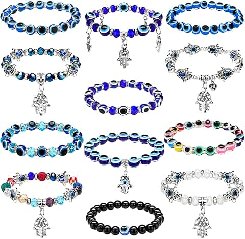 12 Beaded Evil Eye Charm Bracelets for Women and Men