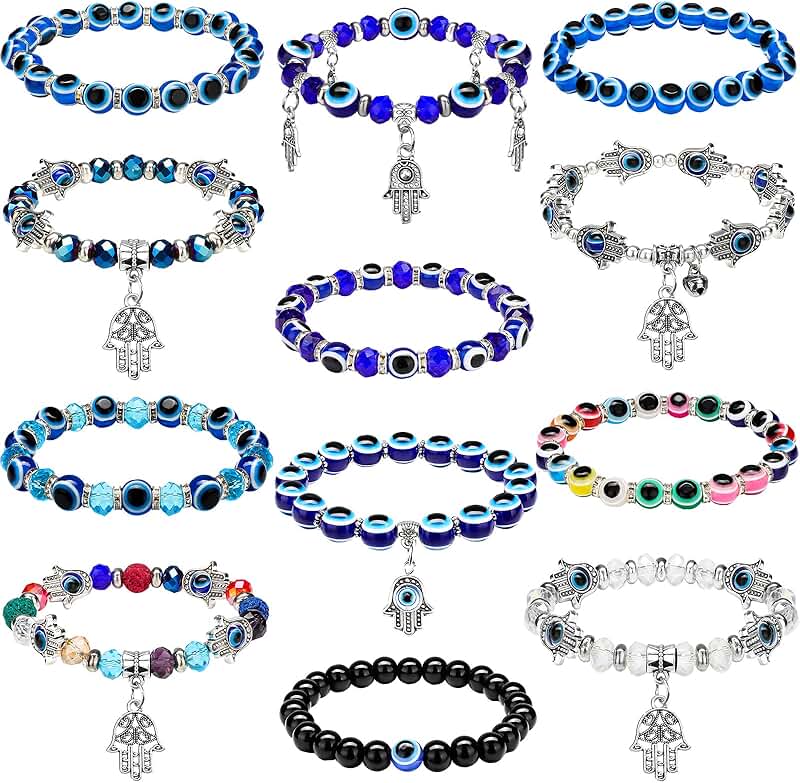 12 Beaded Evil Eye Charm Bracelets for Women and Men