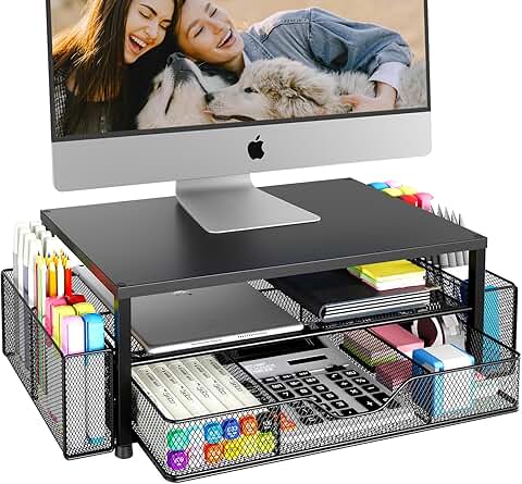 Two-Tier Desk Organizer with Drawer and Pen Holders