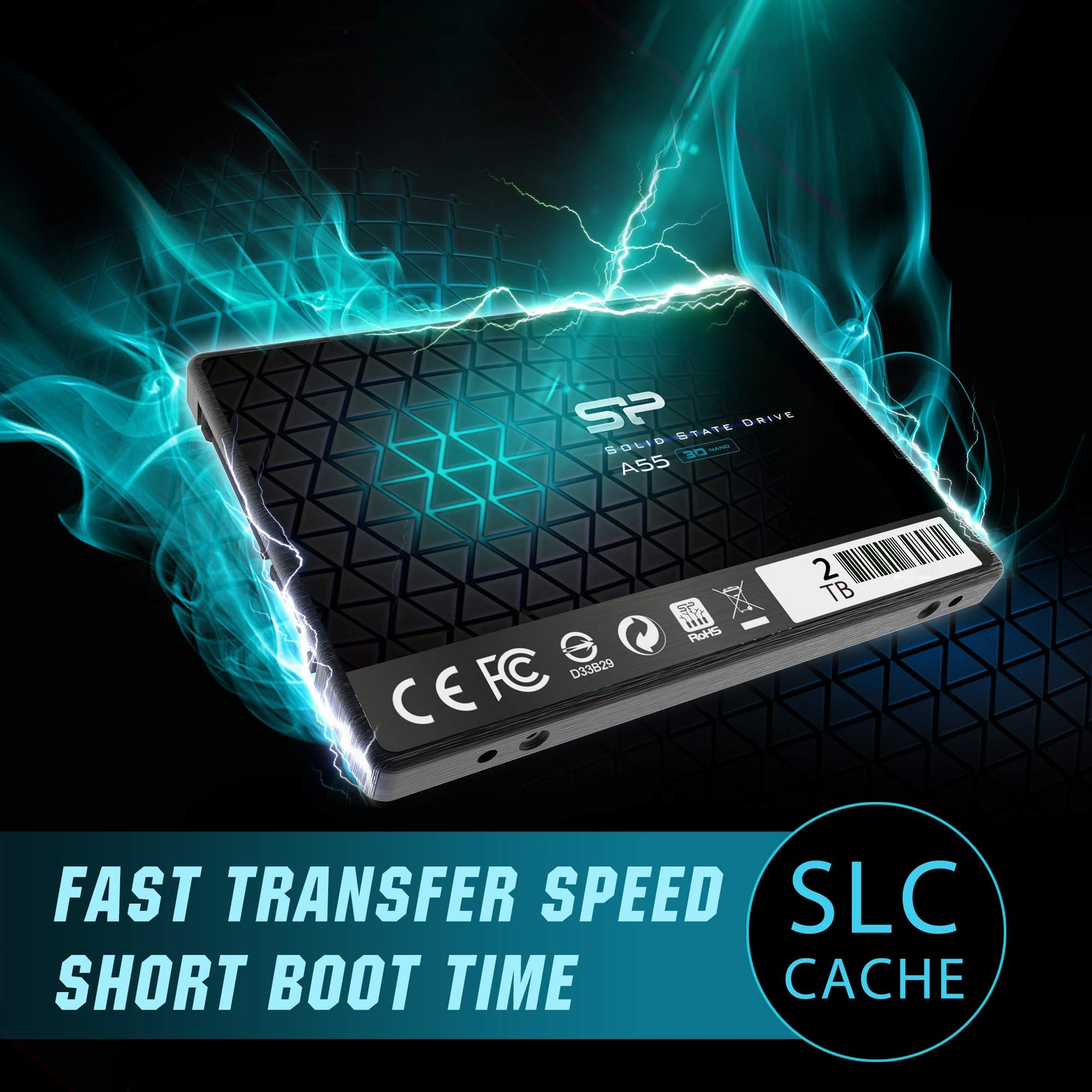 2TB SSD 3D NAND A55 SLC Cache Performance Boost SATA III 2.5" 7mm (0.28") Internal Solid State Drive (SP002TBSS3A55S25)
