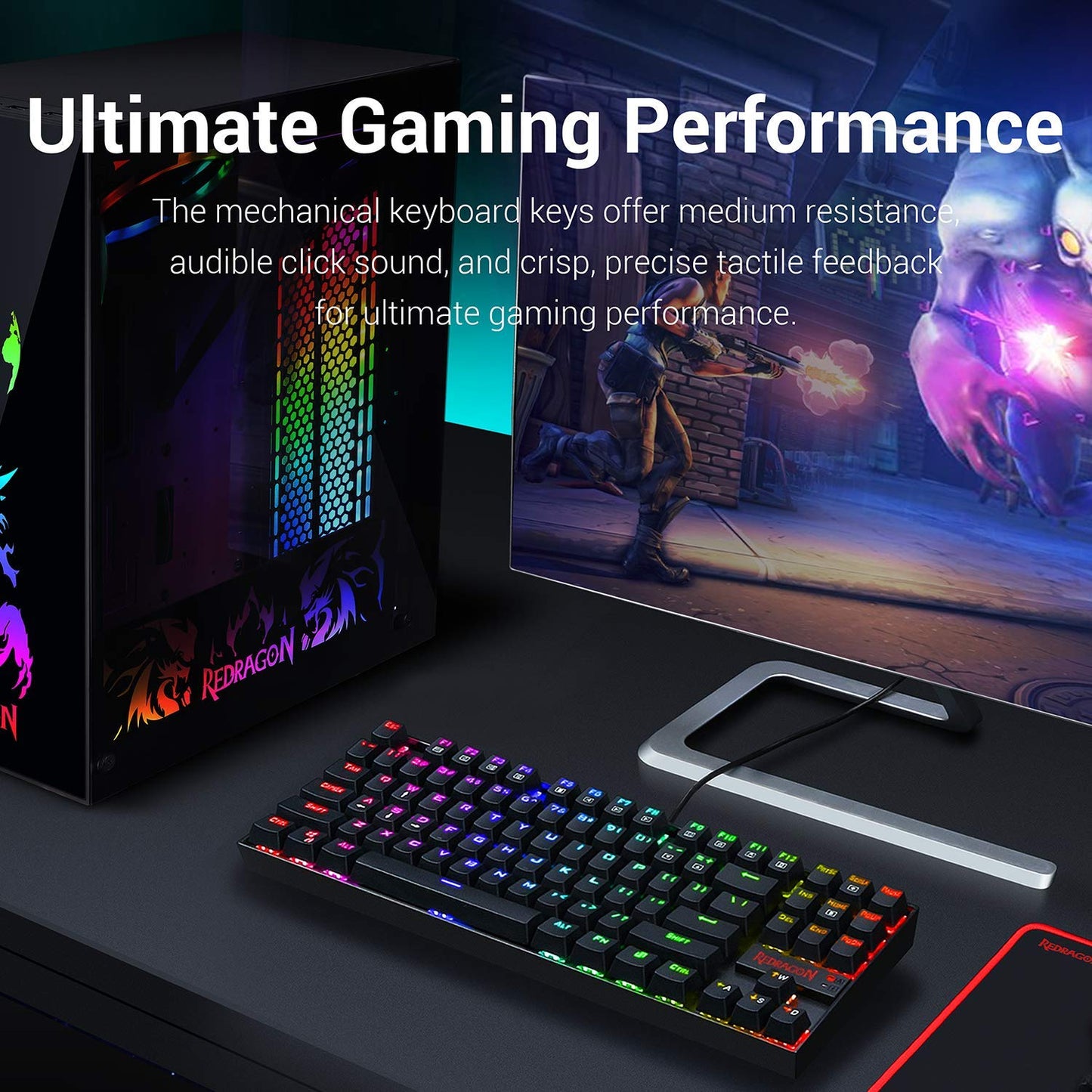 K552 Mechanical Gaming Keyboard RGB LED Backlit Wired with Anti-Dust Proof Switches for Windows PC (Black, 87 Key Blue Switches)