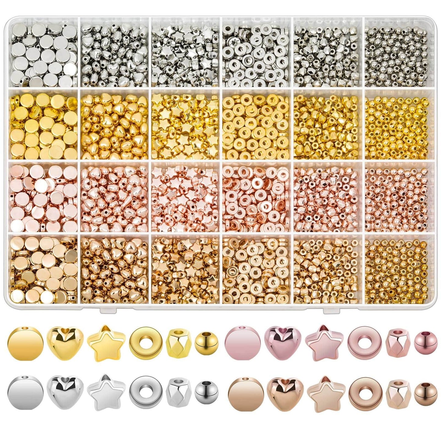 2160 Piece Assorted Gold Spacer Beads Set for Jewelry Making
