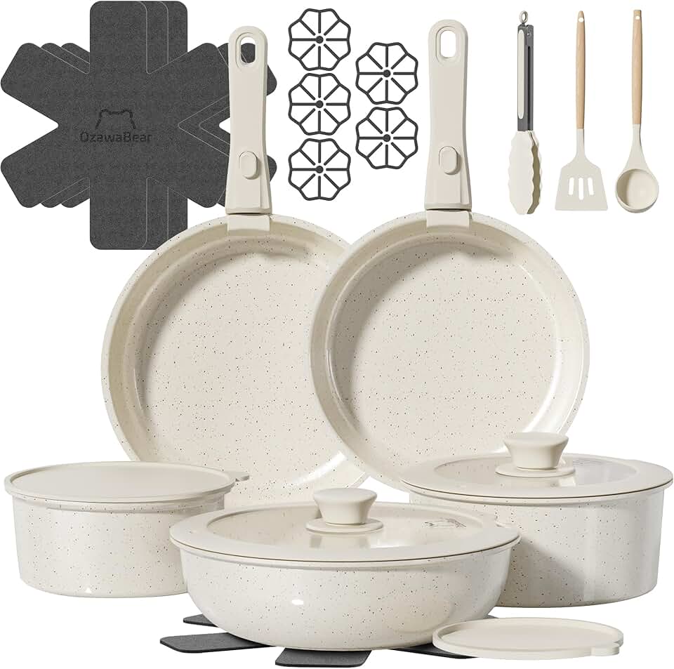 23-Piece Non-Stick Ceramic Cookware Set with Detachable Handles