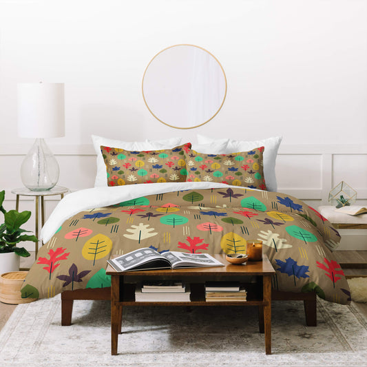Zoe Wodarz Leaf It All Behind Duvet Set with Two Pillow Shams, Queen/Full, Multi
