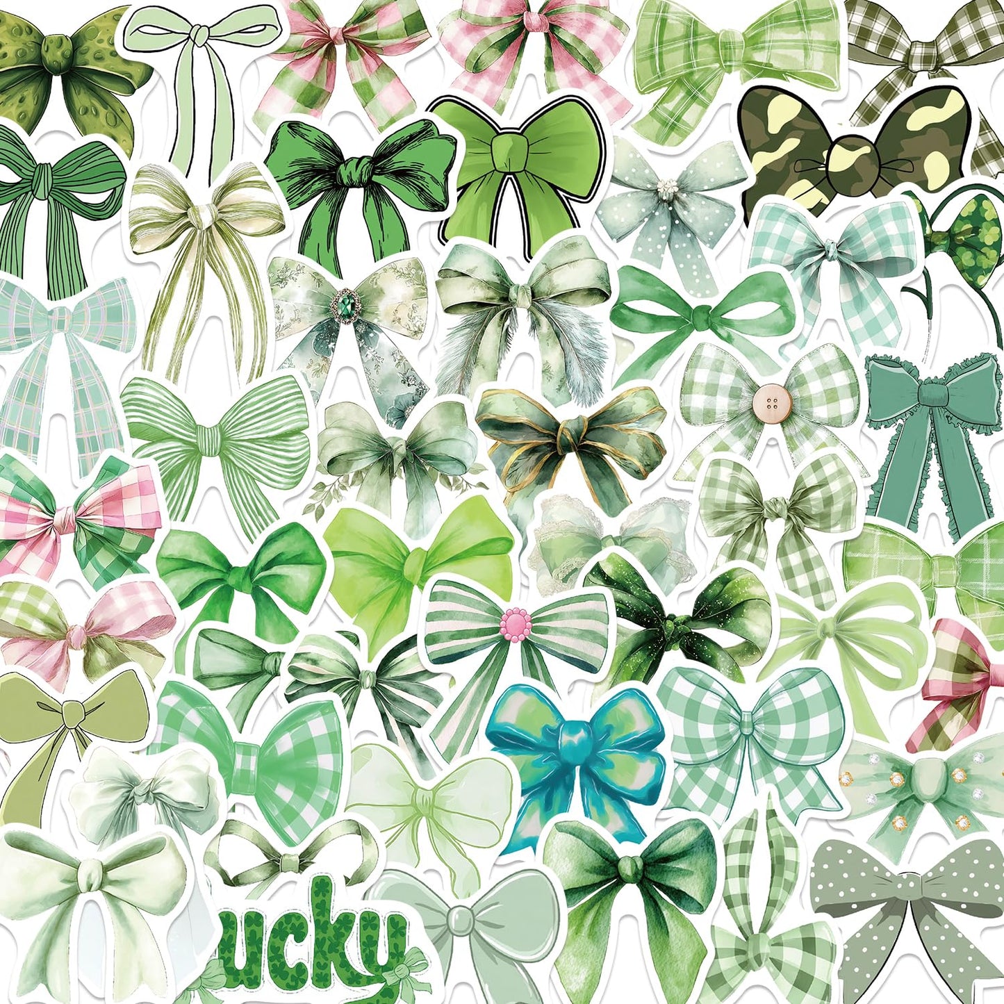 50 Green Bow Stickers for Water Bottles and More