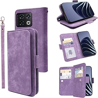 Purple leather wallet with wrist strap and card holder