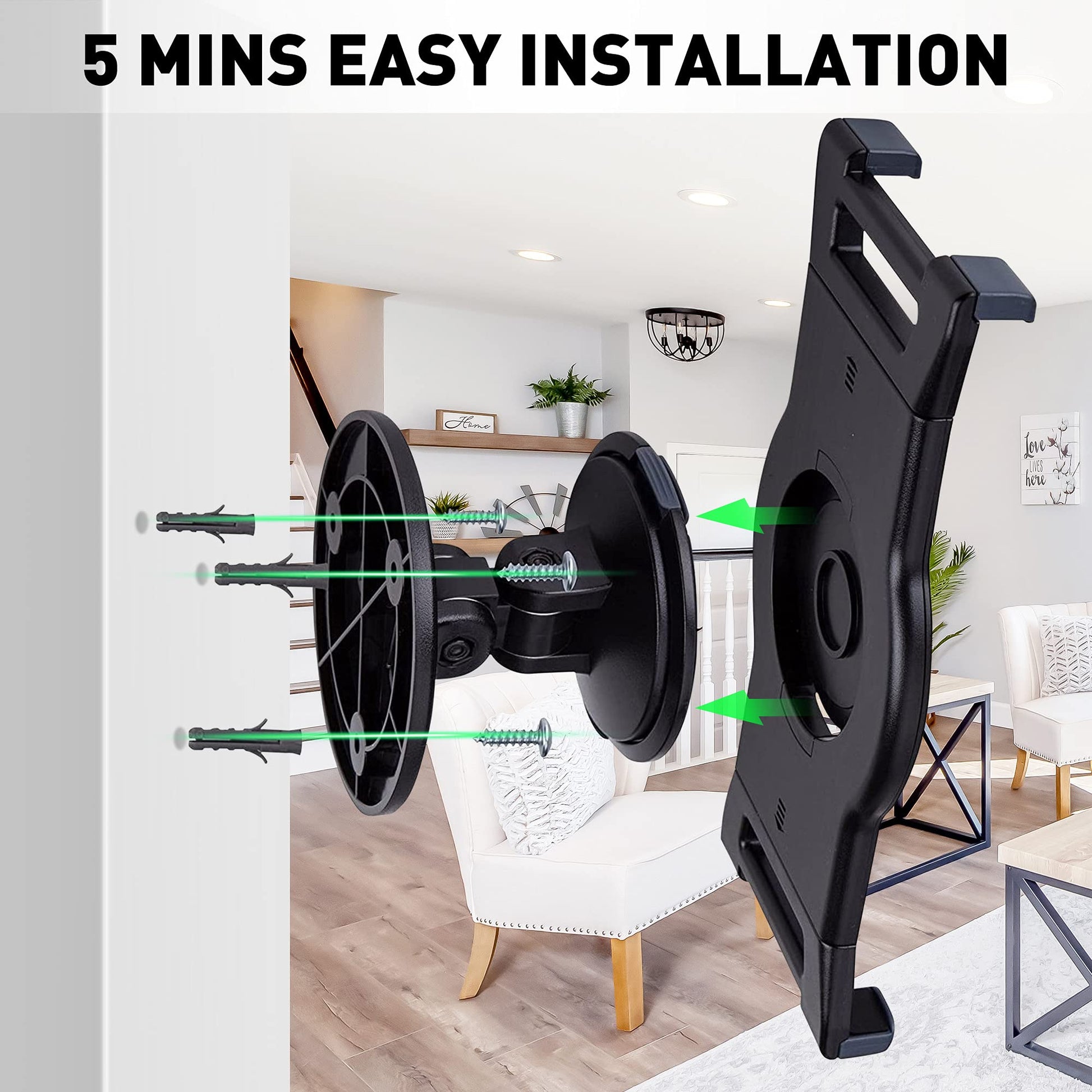 iPad Wall Mount, Swivel 360 Rotating Tablet Holder Two Brackets to Fit 6.6-13" Tablets, Horizontal/Vertical Tilt iPad Arm for Flexible Viewing Angles in Kitchen Showroom Retail Store (Black)
