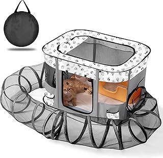 Outdoor Cat Enclosure with Tunnel and Playpen