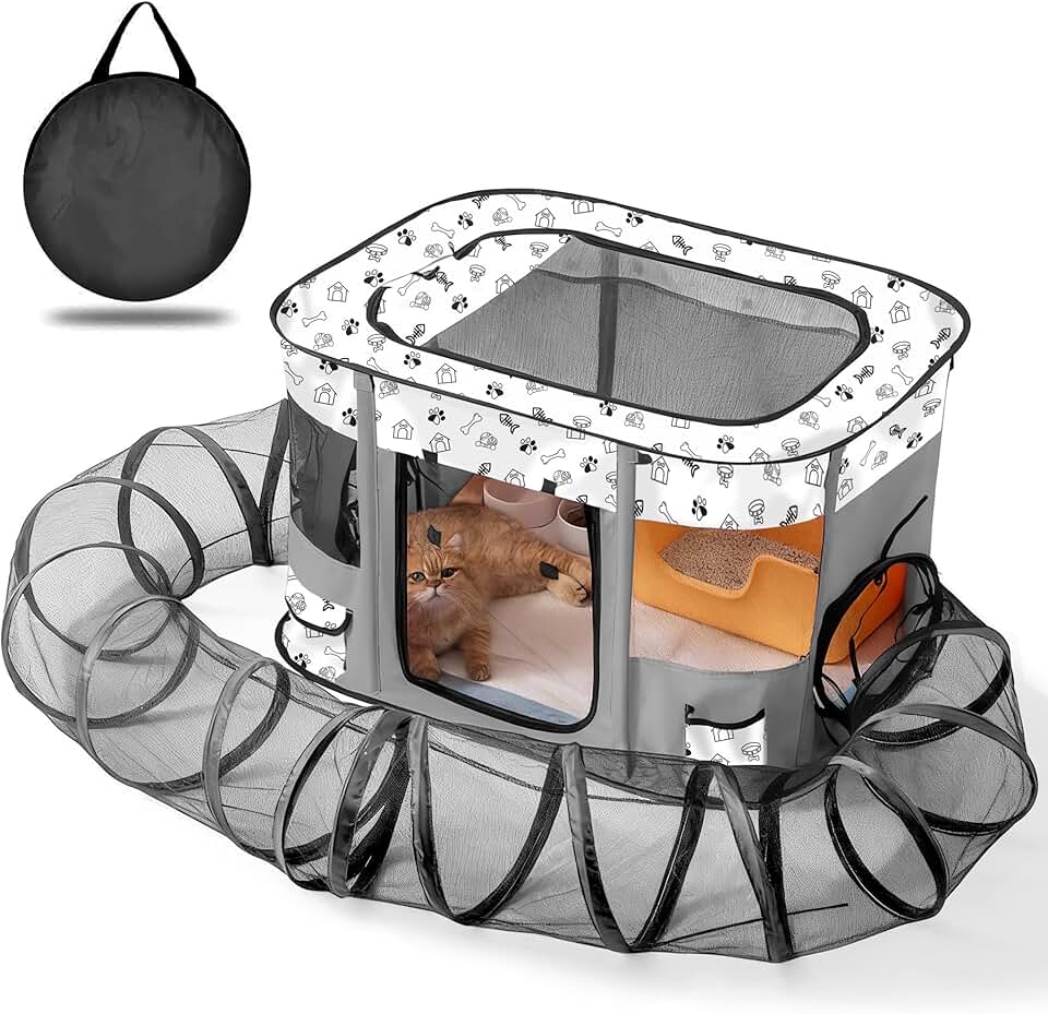 Outdoor Cat Enclosure with Tunnel and Playpen