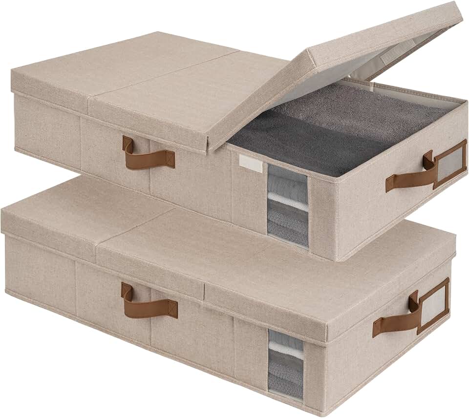 Two Large Under Bed Storage Bins with Lids and Handles