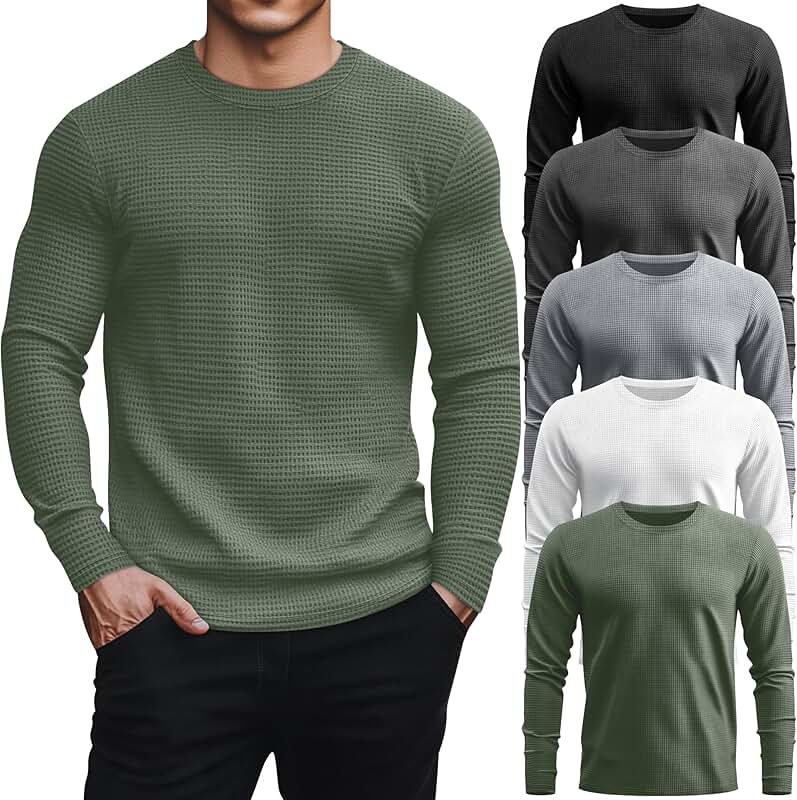 Set of five men's thermal waffle long sleeve shirts