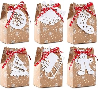 24 Christmas Kraft Gift Bags with Snowflake Ribbons and Gingerbread Tags