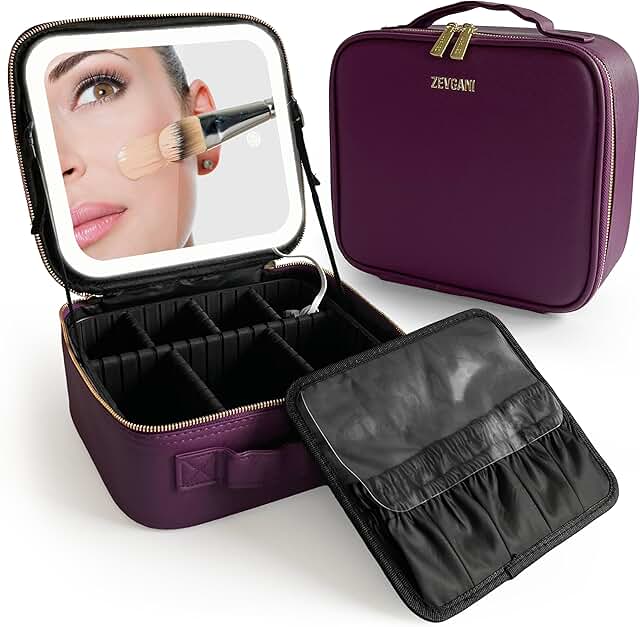 Travel Makeup Bag with LED Mirror and Light