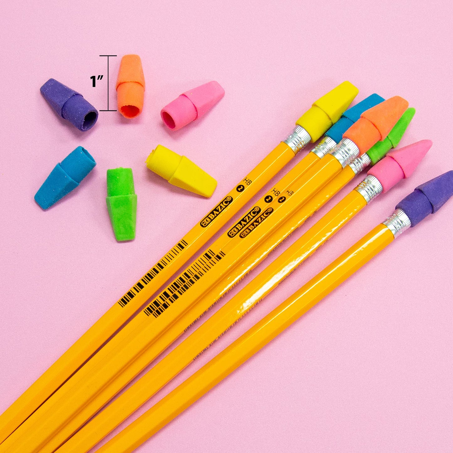 Neon Chisel Erasers for Pencils, 50 Pack