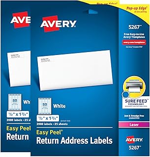 Printable Peel Return Address Labels, 0.5" x 1.75", 2 Pack