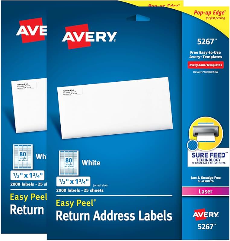Printable Peel Return Address Labels, 0.5" x 1.75", 2 Pack
