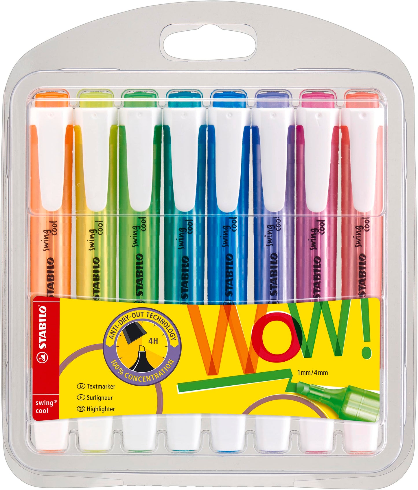 Pack of 8 Assorted Color Highlighters with Clip