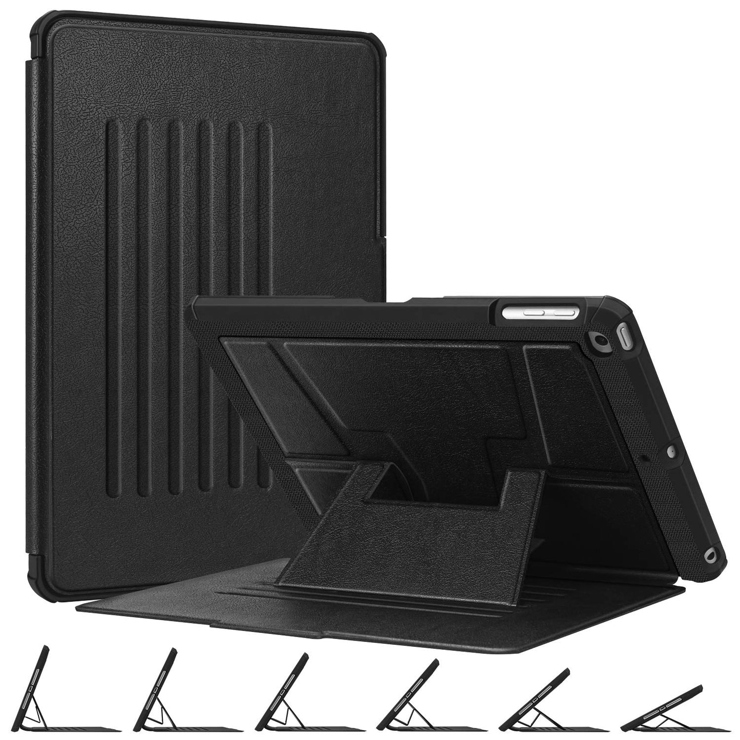 Magnetic Stand Case for iPad 6th / 5th Generation - [Multiple Secure Angles] Shockproof Rugged Soft TPU Back Cover for iPad 9.7 2018 2017 / iPad Air 2 / iPad Air, Auto Wake/Sleep, Black