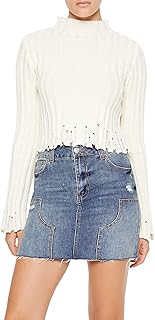 Women's Casual Distressed Mock Neck Sweater
