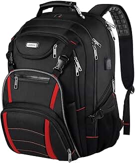 Large 18.4" Travel Laptop Backpack with USB, RFID, and Water Resistance