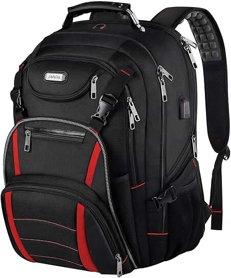 Large 18.4" Travel Laptop Backpack with USB, RFID, and Water Resistance