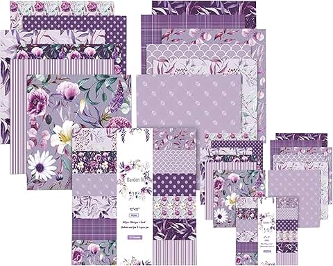 Purple floral pattern paper, 48 sheets, 12 designs