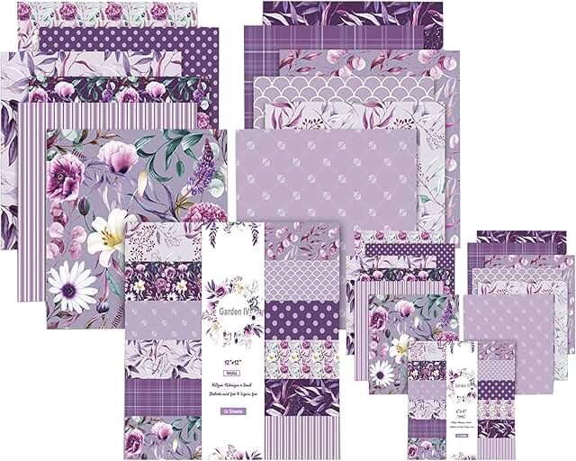 Purple floral pattern paper, 48 sheets, 12 designs