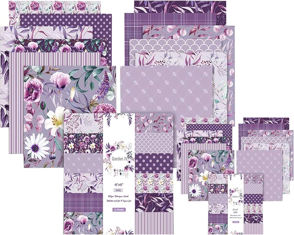 Purple floral pattern paper, 48 sheets, 12 designs