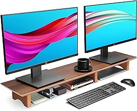 Large Wooden Dual Monitor Stand with Cork Legs
