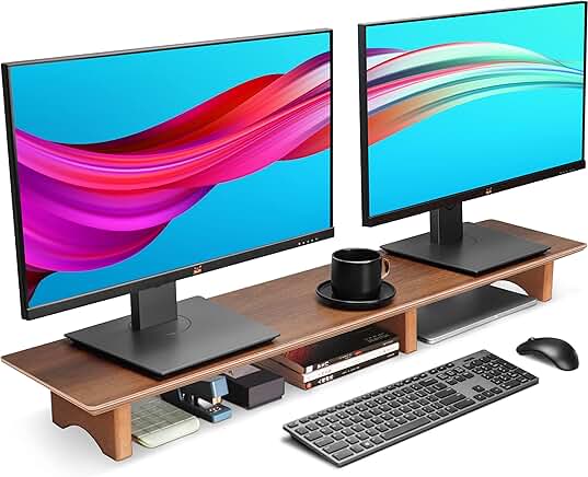 Large Wooden Dual Monitor Stand with Cork Legs