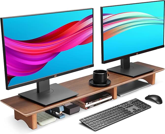 Large Wooden Dual Monitor Stand with Cork Legs