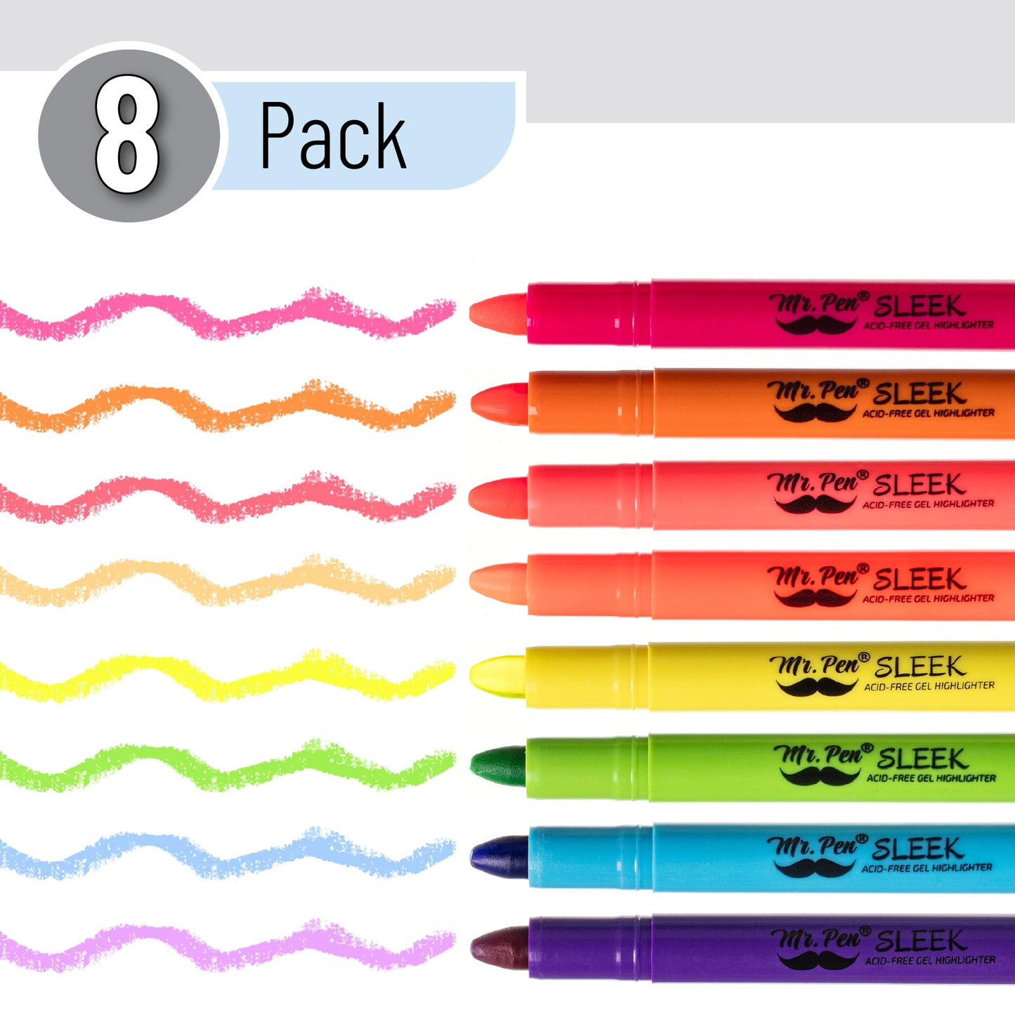 Assorted Color Gel Highlighters, Pack of 8