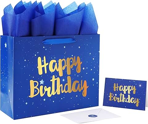 Large Blue Gift Bag Set with Card and Tissue