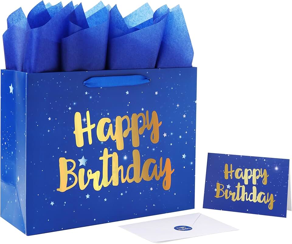Large Blue Gift Bag Set with Card and Tissue