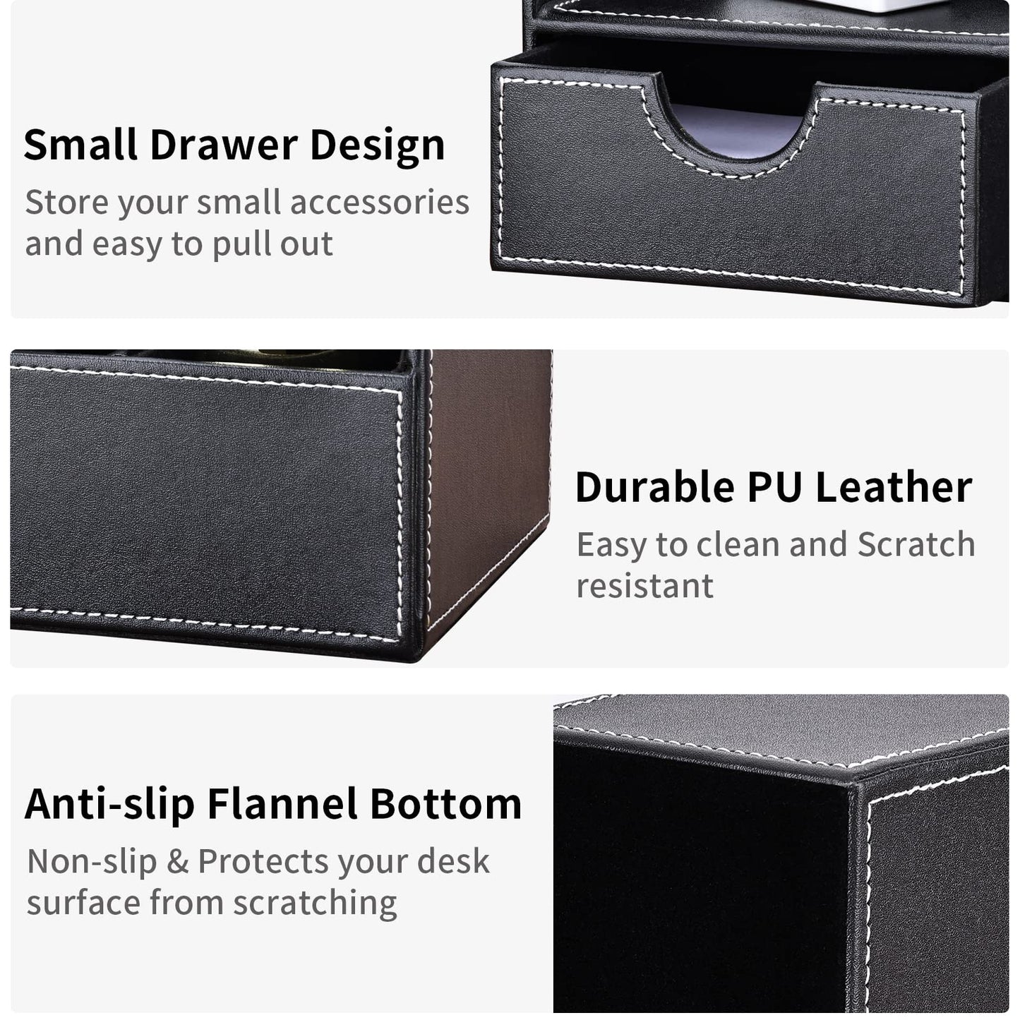 Black PU Leather Desk Organizer with 6 Compartments