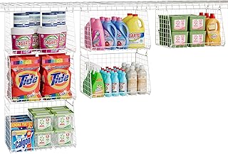 Set of three large hanging laundry baskets with rotating hooks