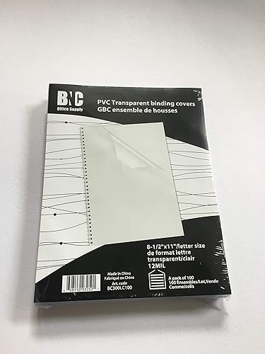 Clear PVC binding covers, 8.5 x 11 inches, pack of 100