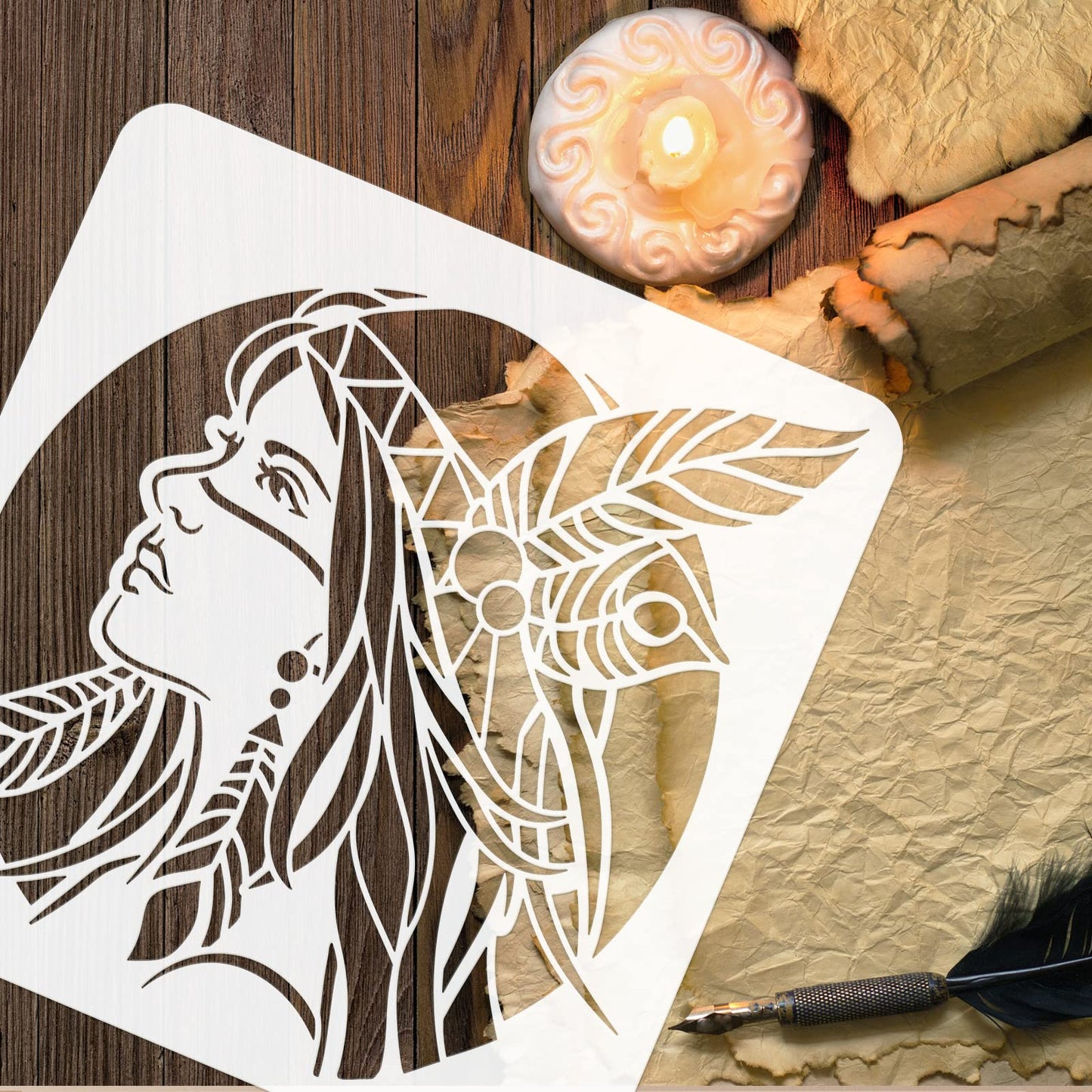 Reusable Women's Tribal Painting Set with Plastic Canvas 11.8x11.8 inch