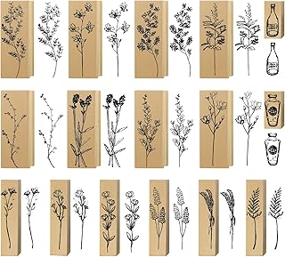 Set of 16 Vintage Flower Wood Rubber Stamps for Crafts