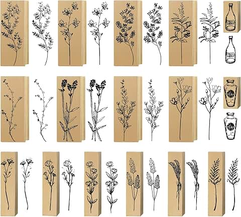 Set of 16 Vintage Flower Wood Rubber Stamps for Crafts