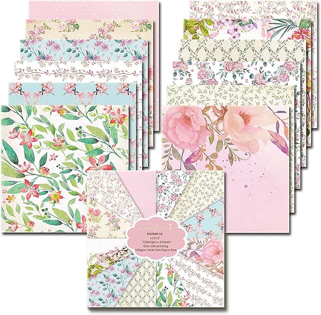 12x12 Inch Pink Floral Cardstock Paper Pack