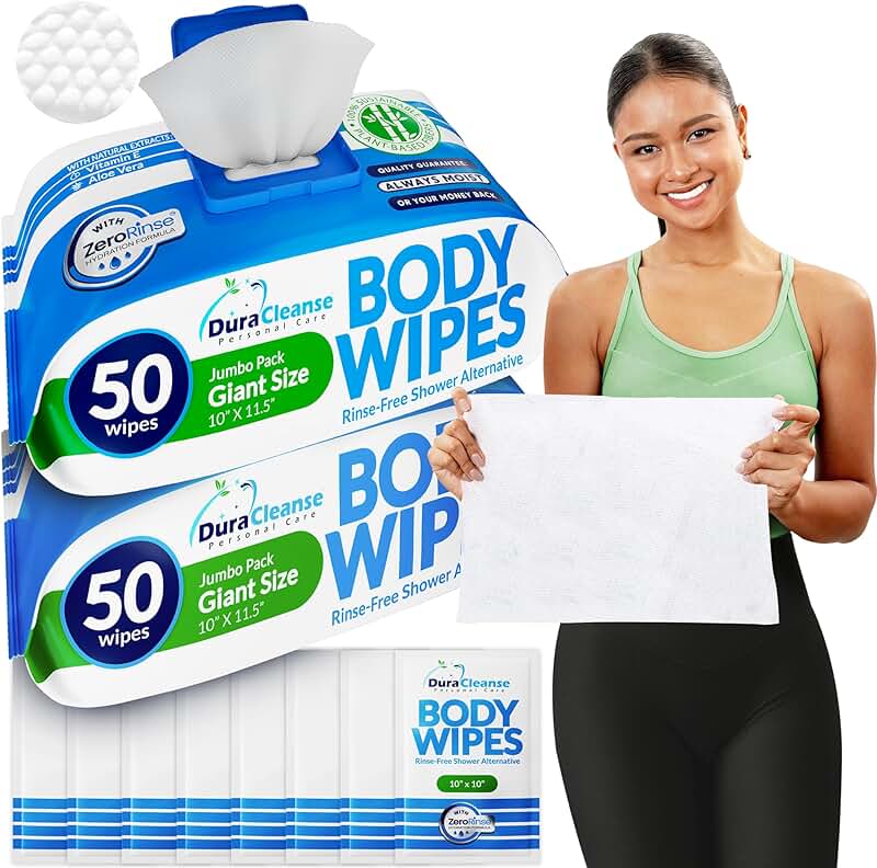 Adult Body Wipes, No Rinse, 2 Pack, 10"x11.5"