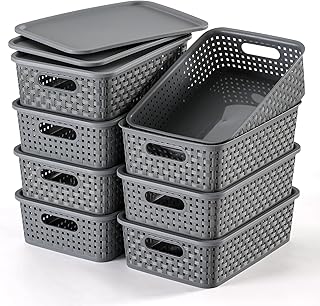 8 Pack Plastic Storage Baskets with Lids