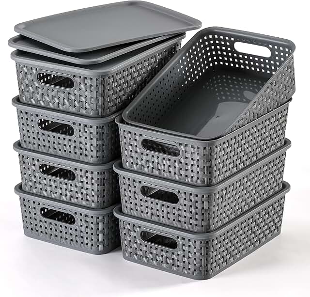 8 Pack Plastic Storage Baskets with Lids