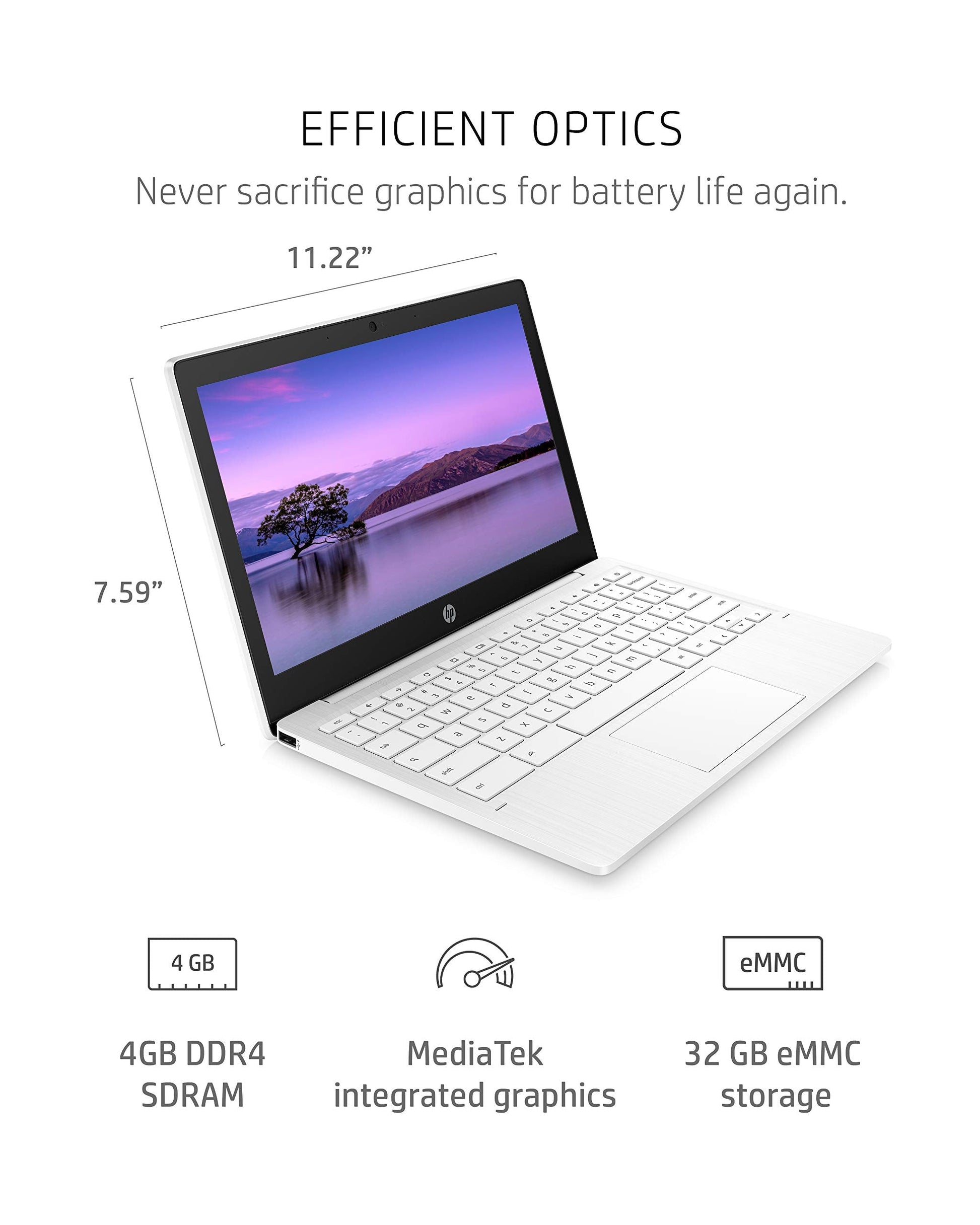Chromebook 11-inch Laptop - Up to 15 Hour Battery Life - MediaTek - MT8183 - 4 GB RAM - 32 GB eMMC Storage - 11.6-inch HD Display - with Chrome OS - (11a-na0021nr, 2020 model, Snow White)